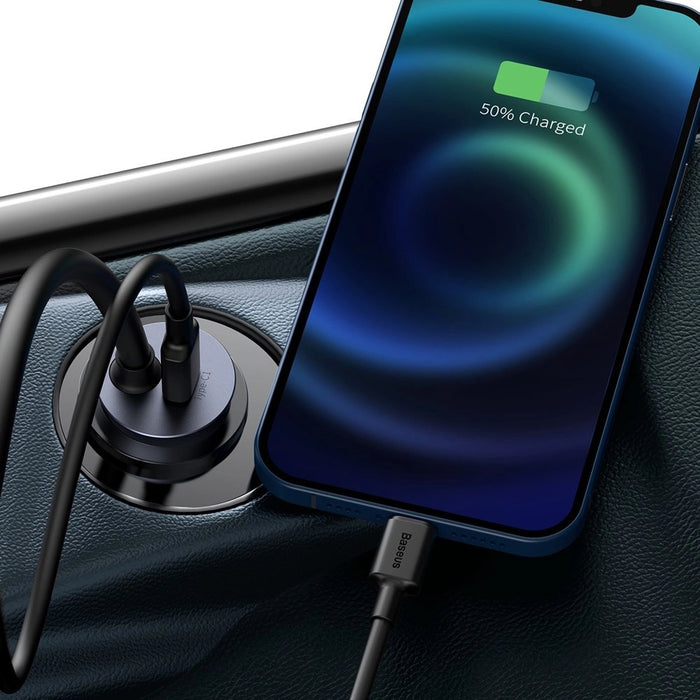 Car charger Baseus Share Together with extension cord, 2x USB, 2x USB-C, 120W (grey)