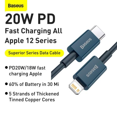 Baseus Superior Series Cable USB-C to iP, 20W, PD, 1m (blue)