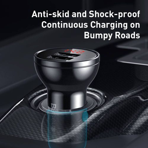 Ładowarka samochodowa Baseus z wyświetlaczem, 2x USB, 4,8A, 24W (szara)