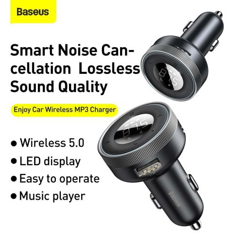 Baseus Enjoy Car Wireless MP3 Charger, Bluetooth 5.0, microSD, AUX (black)