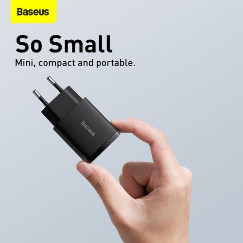Baseus Compact Quick Charger, USB, USB-C, 20W (black)