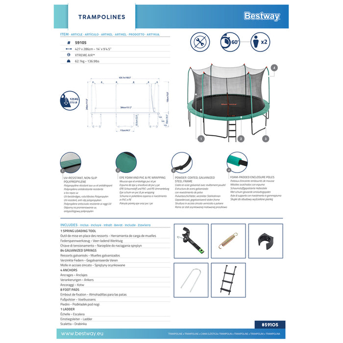 TRAMPOLINE TRAMPOLINE F427X286CM WITH LADDER BESTWAY 59105