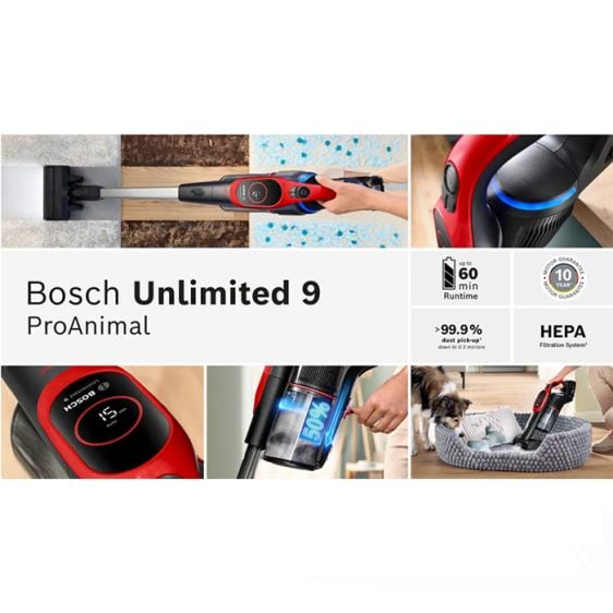 Battery vacuum cleaner BOSCH Unlimited 9 ProAnimal BBS931PET Red