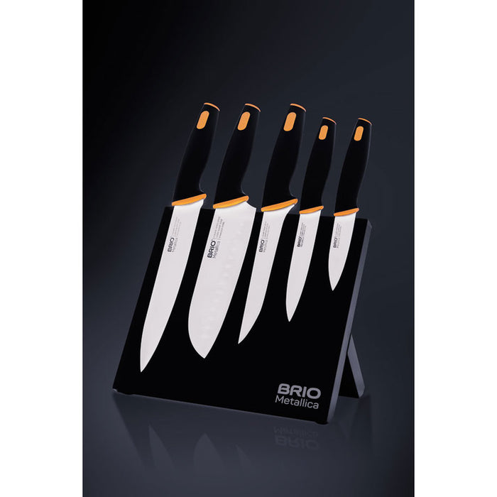 KNIFE SET WITH MAGNETIC HOLDER 6 PIECES BRIO METALLICA