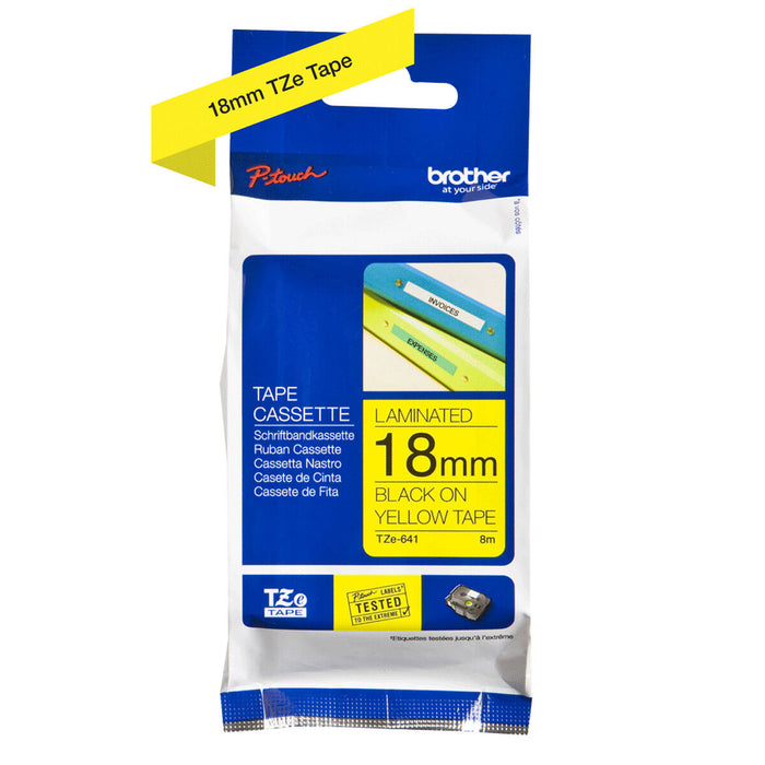 Brother TZe-641 Tape Black on Yellow, Laminated, 18mm Eco