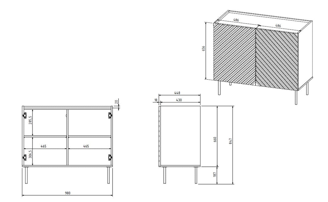 2D chest of drawers ONDA 98x45xH85 green