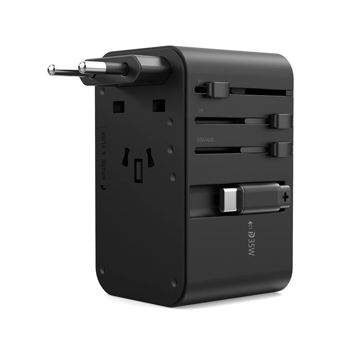 Choetech PD5020 35W EU/US/AUS/UK Travel Adapter with Built-in USB-C Cable - Black