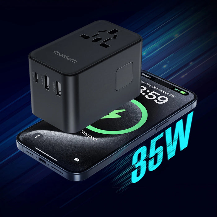 Choetech PD5020 35W EU/US/AUS/UK Travel Adapter with Built-in USB-C Cable - Black