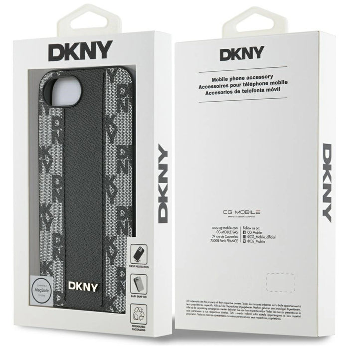 DKNY Leather Checkered Mono Pattern MagSafe iPhone 16e Case - Black