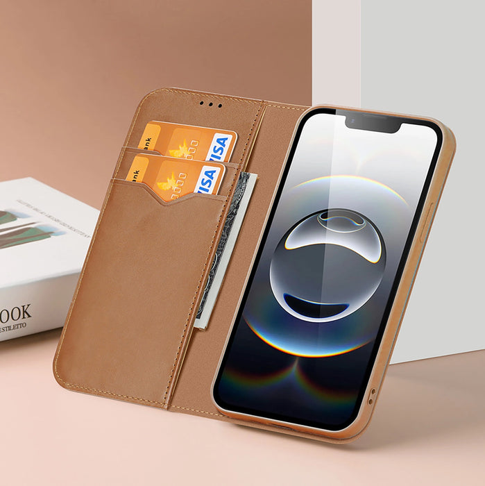 Dux Ducis Hivo iPhone 16e Case with Flip and RFID Protection - Brown