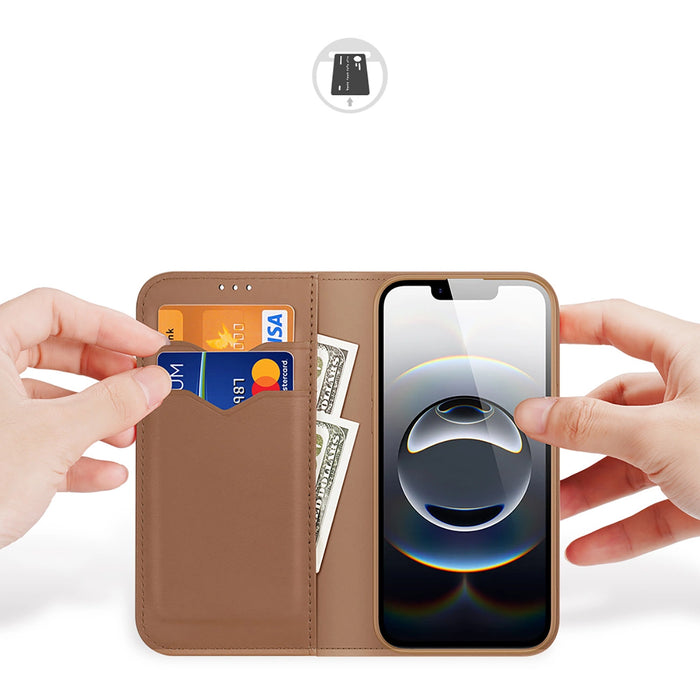 Dux Ducis Hivo iPhone 16e Case with Flip and RFID Protection - Brown