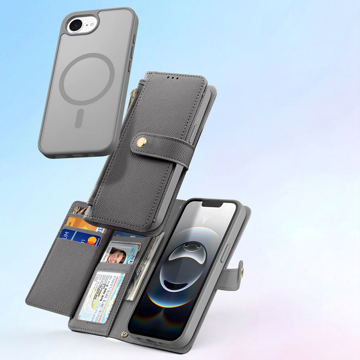 Dux Ducis Lawa iPhone 16e Leather Case with Detachable Magnetic Wallet - Gray