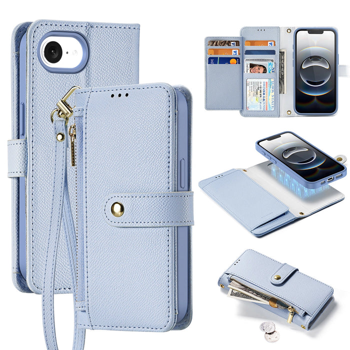Dux Ducis Lawa iPhone 16e Leather Case with Detachable Magnetic Wallet - Blue