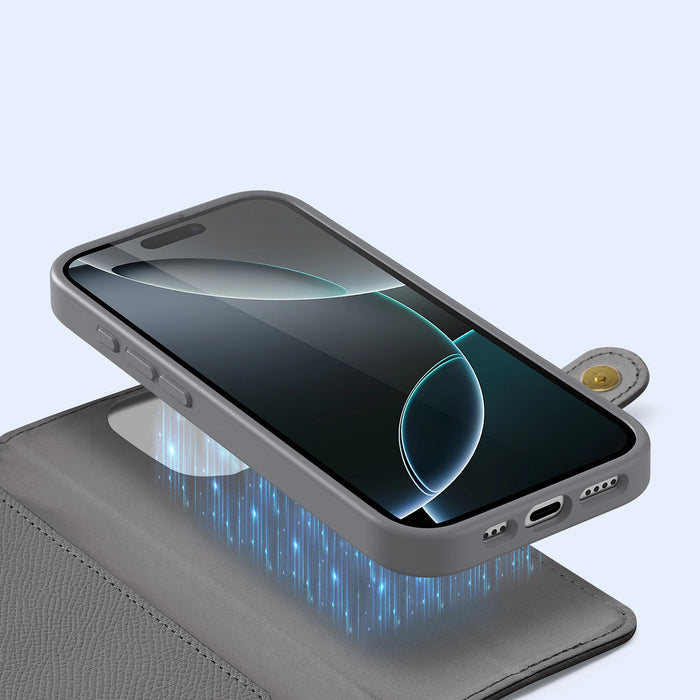 Dux Ducis Lawa Leather Case for iPhone 16 Pro Max with Detachable Magnetic Wallet - Gray