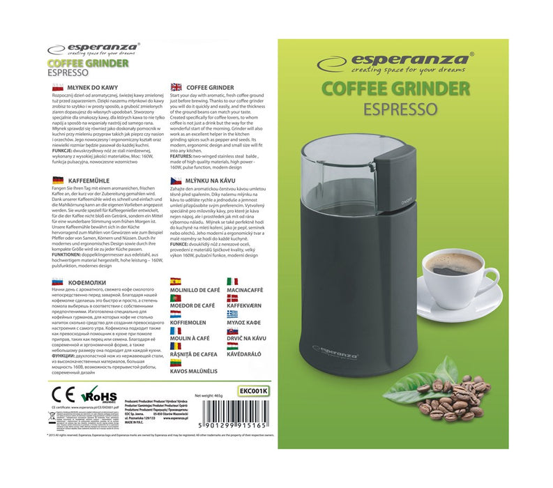 Esperanza EKC001K Coffee grinder Black 160 W