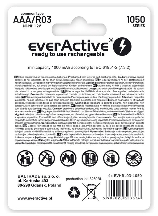 Rechargeable batteries everActive Ni-MH R03 AAA 1050 mAh Professional Line