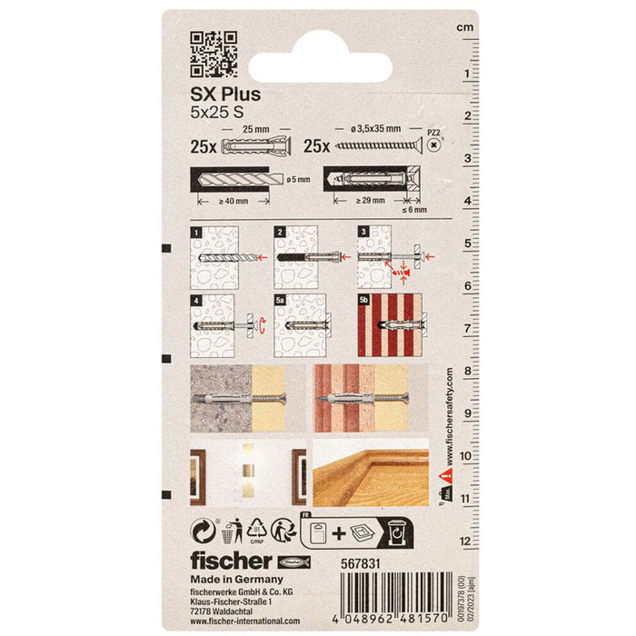 DOWEL WITH SCREW 5X25 25 PCS FISCHER SX PLUS
