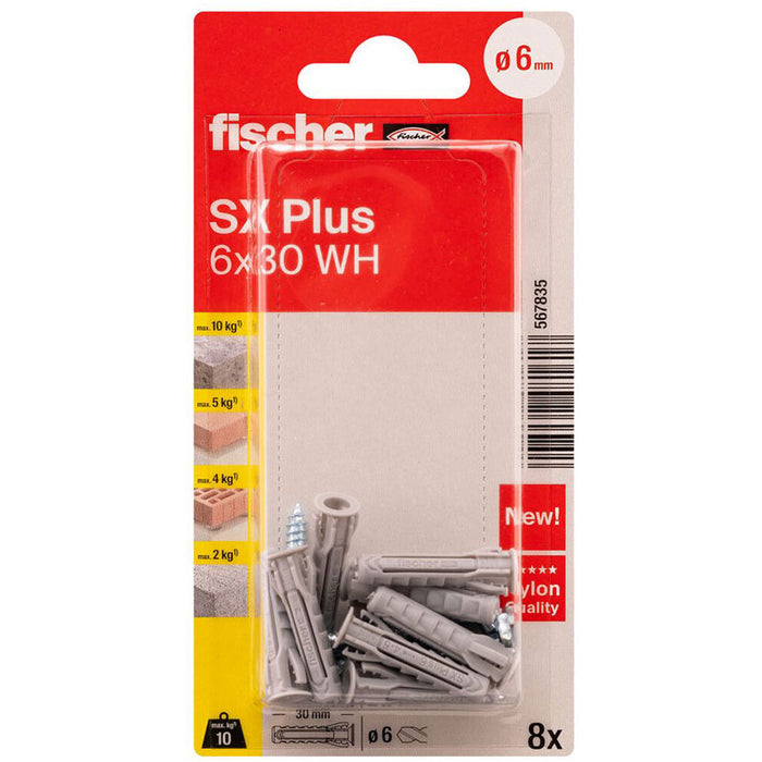 DOWEL WITH HOOK 6X30 8 PCS FISCHER SX PLUS