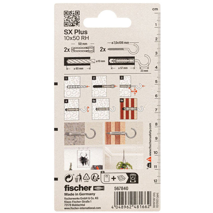 DOWEL WITH HOOK 10X50 2 PCS FISCHER SX PLUS