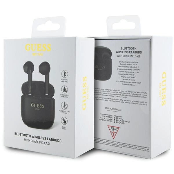 Guess GUTWST26PSK TWS Bluetooth headphones + docking station - black Classic EST Logo