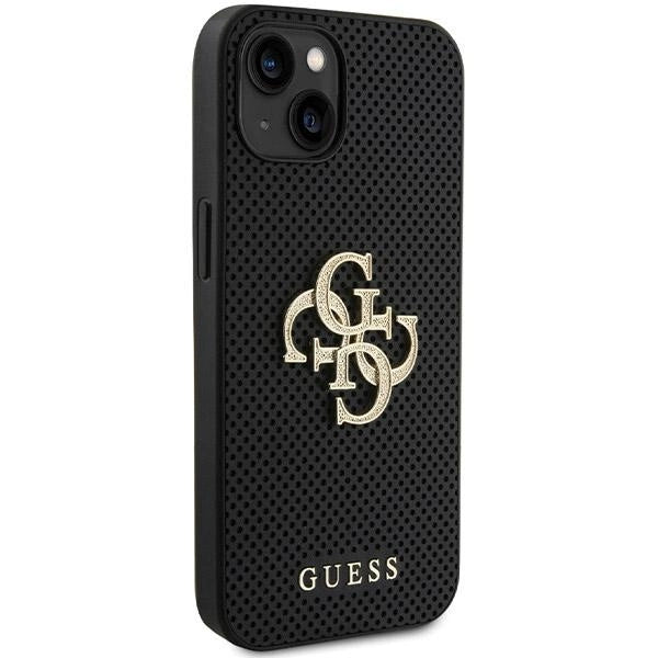 Guess Leather Perforated 4G Glitter Logo case for iPhone 15 - black