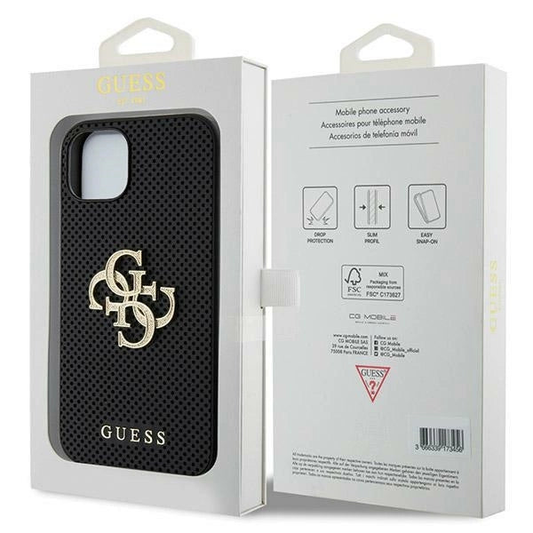 Guess Leather Perforated 4G Glitter Logo case for iPhone 15 - black