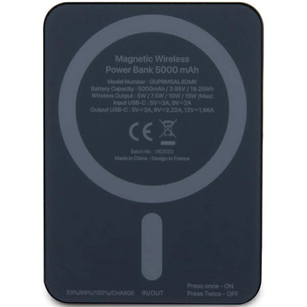Guess MagSafe 4G Strassed Metal Logo induction power bank 15W 5000mAh - black