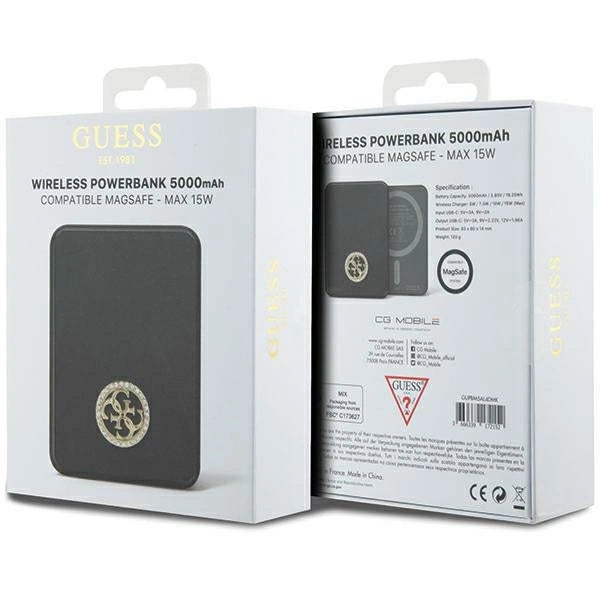 Guess MagSafe 4G Strassed Metal Logo induction power bank 15W 5000mAh - black