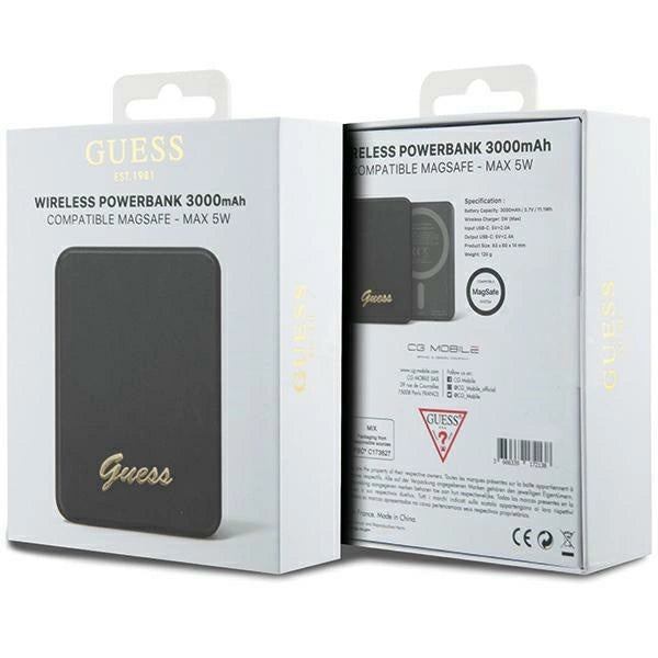 Guess MagSafe Metal Script Logo induction power bank 5W 3000mAh - black