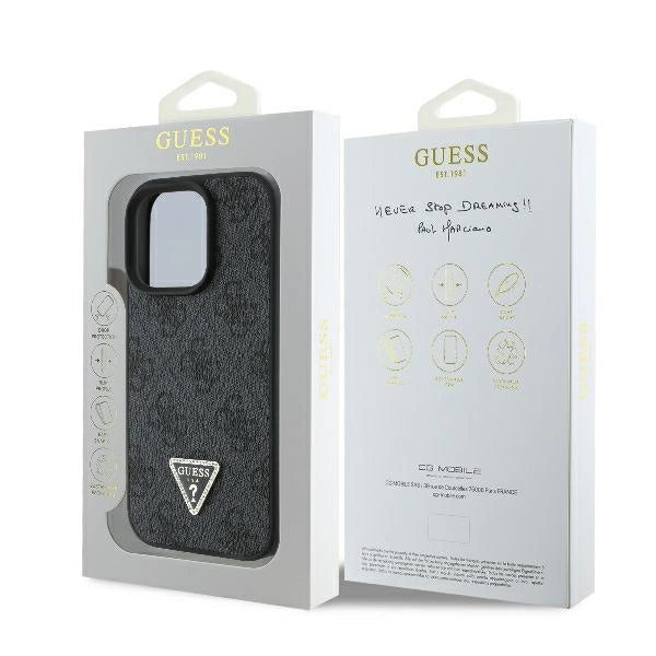 Guess Leather 4G Triangle Strass MagSafe Case for iPhone 16 Pro Max - Black