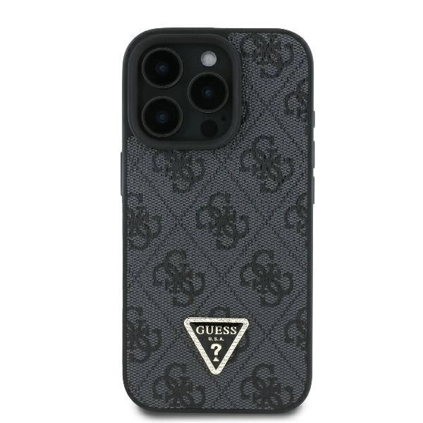 Guess Leather 4G Triangle Strass MagSafe Case for iPhone 16 Pro Max - Black