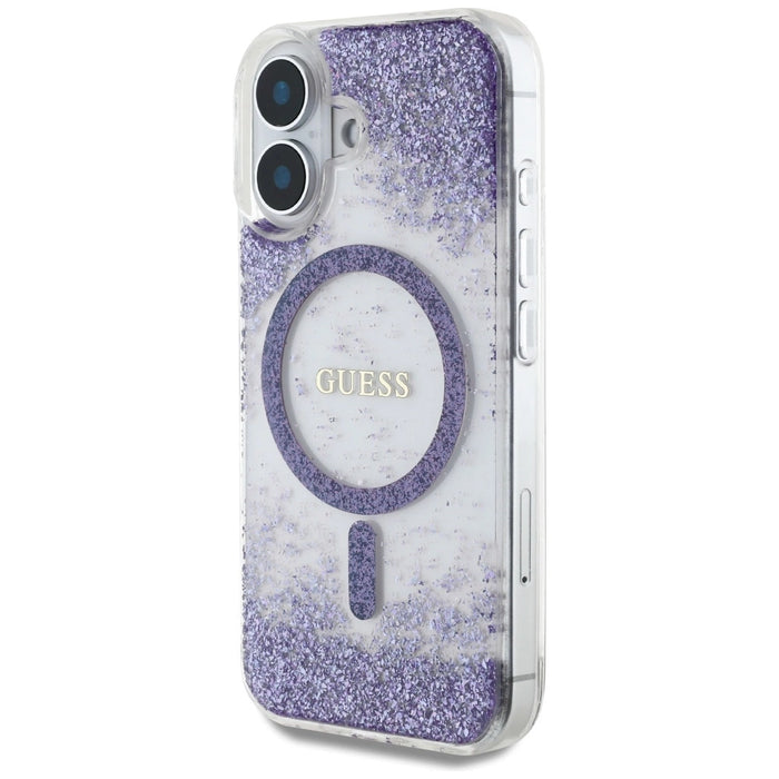 Guess HC Resin Bottom Glitter MagSafe case for iPhone 16 - purple