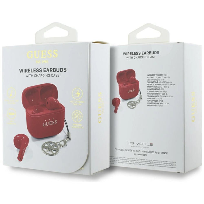 Guess Glossy Effect Printed Classic Logo &amp; Charm TWS headphones - red