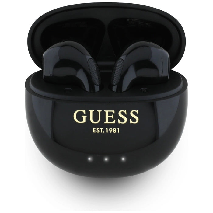 Guess Glossy Effect Egg Shape Printed Classic Logo TWS headphones - black