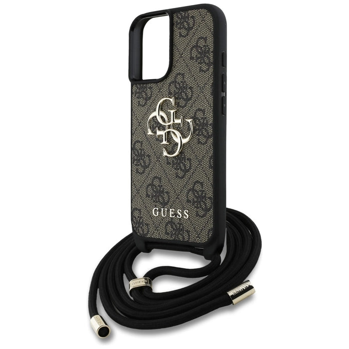 Guess 4G Big Logo Cord Stap Crossbody Case for iPhone 16 Plus Brown