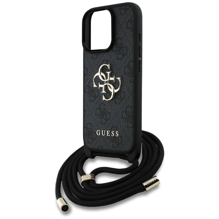 Guess 4G Big Logo Cord Stap Crossbody Case for iPhone 16 Pro Black