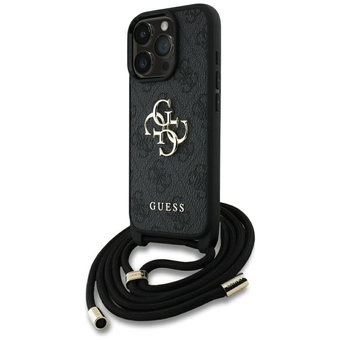 Guess 4G Big Logo Cord Stap Crossbody Case for iPhone 16 Pro Black