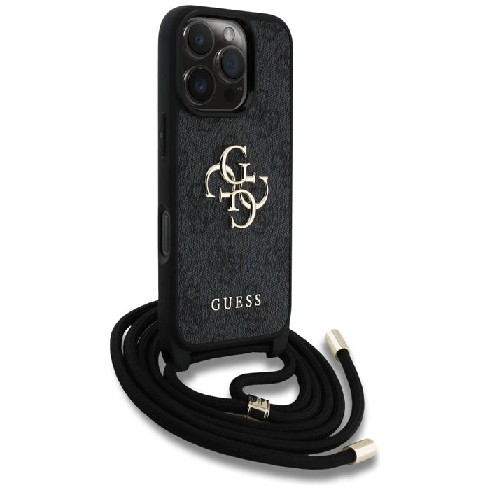 Guess 4G Big Logo Cord Stap Crossbody Case for iPhone 16 Pro Max black