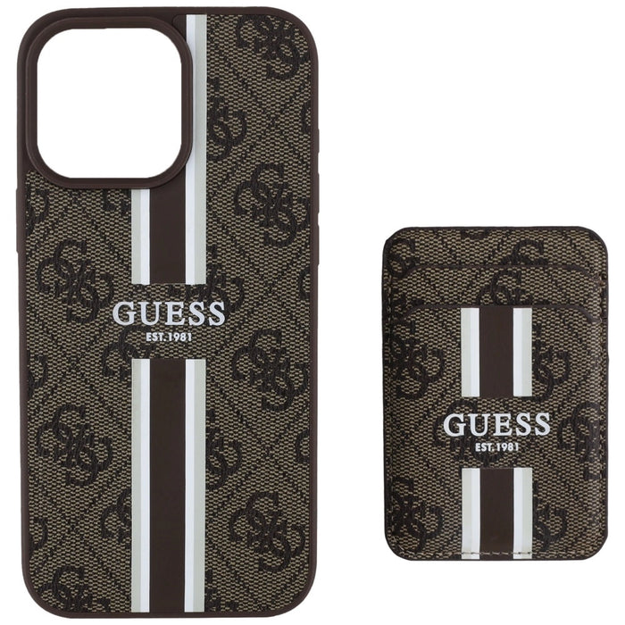 Guess 4G Stripes case with Magsafe wallet for iPhone 16 Pro Max brown