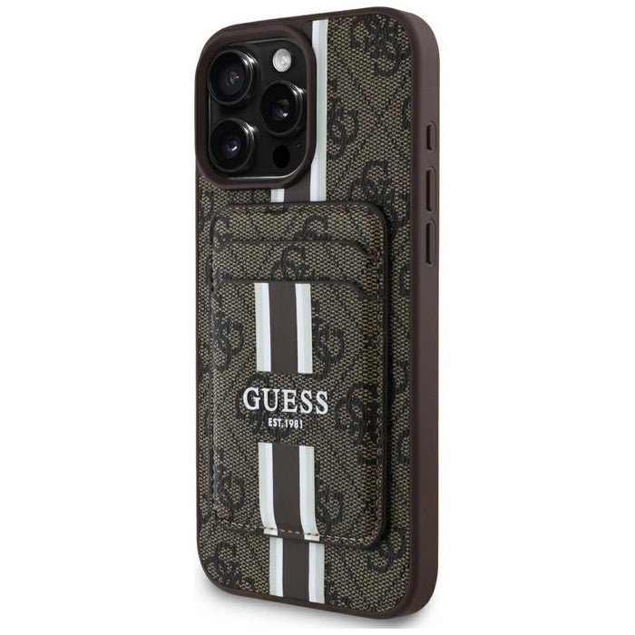 Guess 4G Stripes case with Magsafe wallet for iPhone 16 Pro Max brown