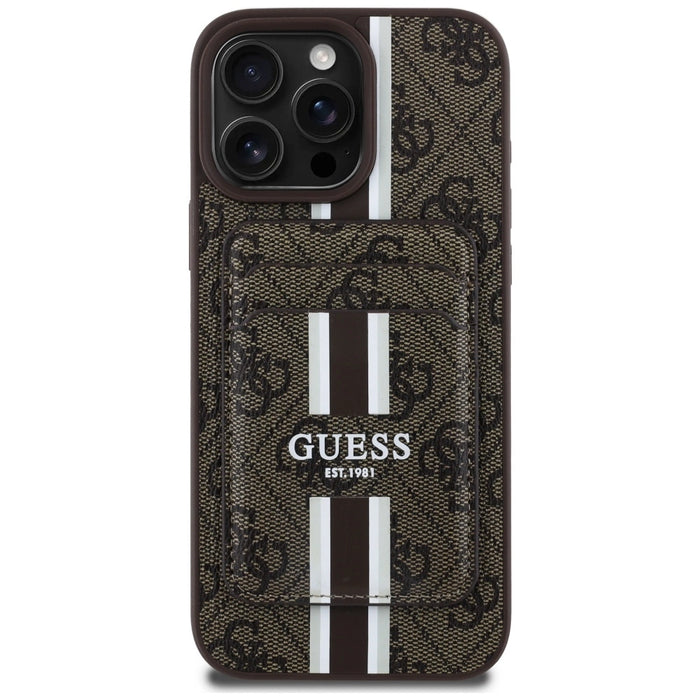 Guess 4G Stripes case with Magsafe wallet for iPhone 16 Pro Max brown