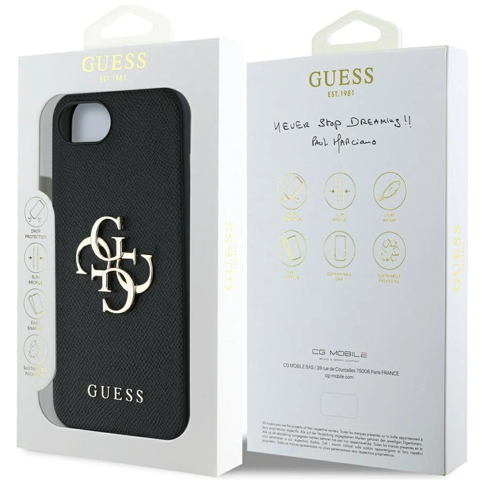Guess PU Grained 4G Metal Logo case for iPhone 16e - black