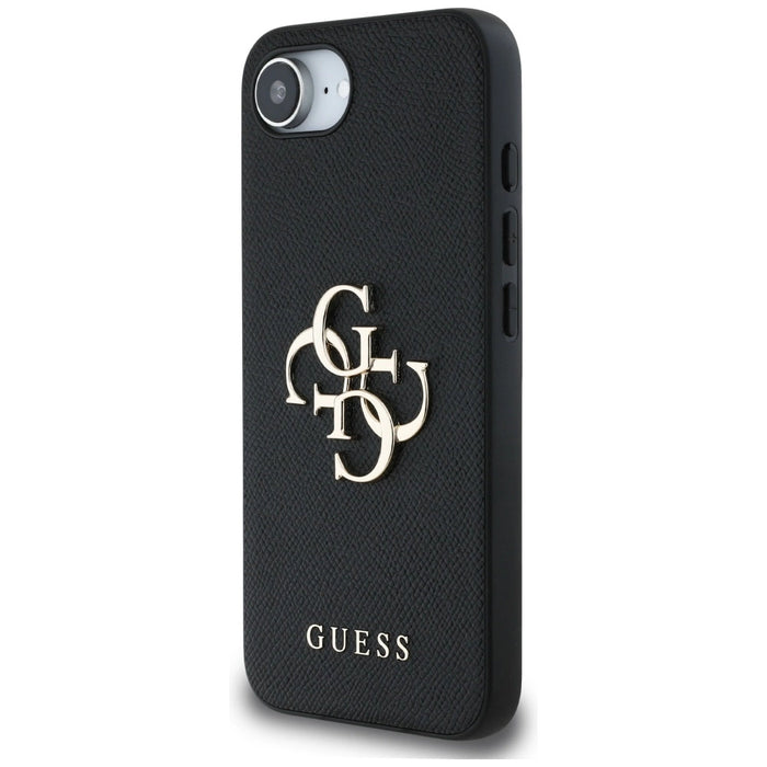 Guess PU Grained 4G Metal Logo case for iPhone 16e - black