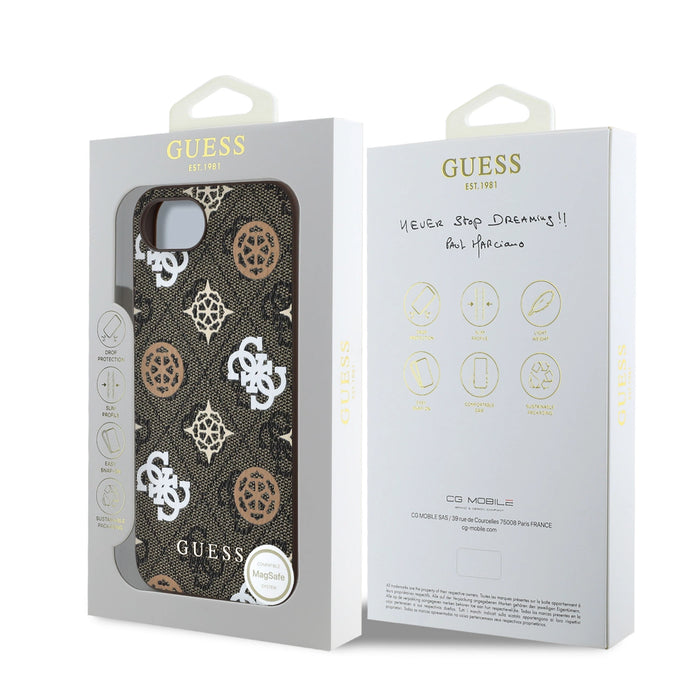 Guess PU 4G Peony case with MagSafe for iPhone 16e - brown