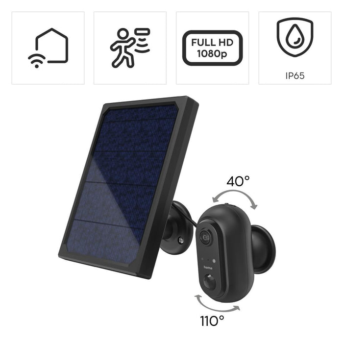 Hama WiFi Outdoor Camera, With Solar Panel, Batteries, Motion Detector, 1080p
