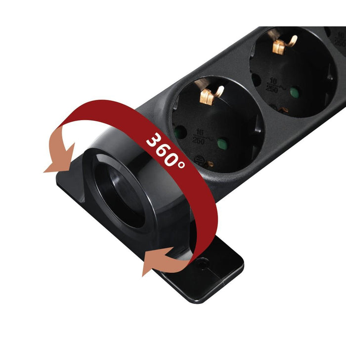 HAMA Power Strip, Rotating, 6 Sockets, 1.4m, Surge Protection, On/Off Button, 360°, Black