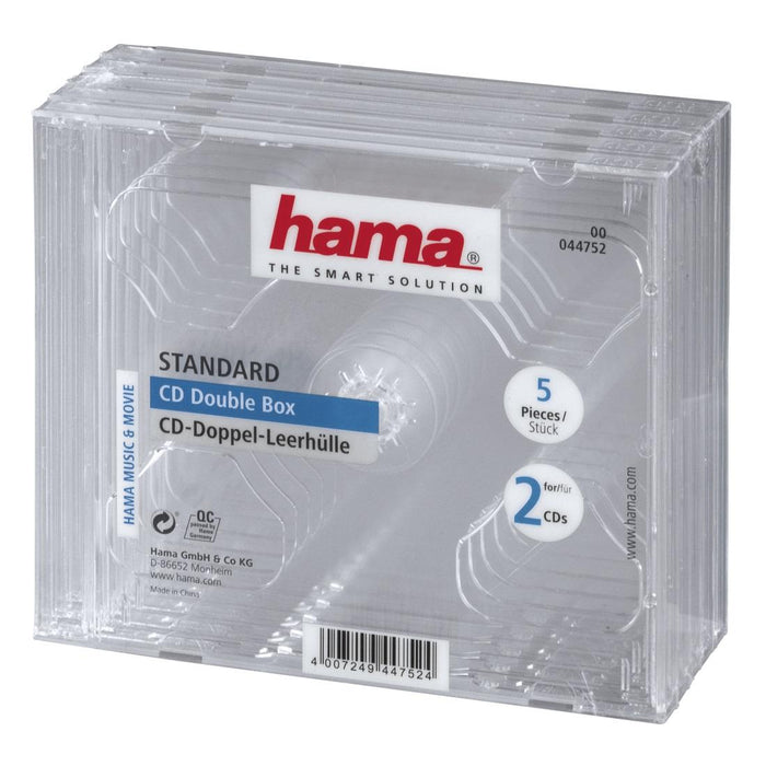Box for CD/DVD HAMA Double Jewel Case, transparent, 5 pcs. in a package