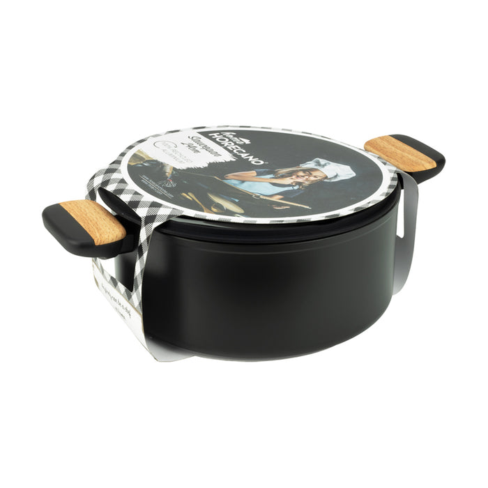 POT WITH LID 24 X 11 CM HORECANO BLACK AND WOOD