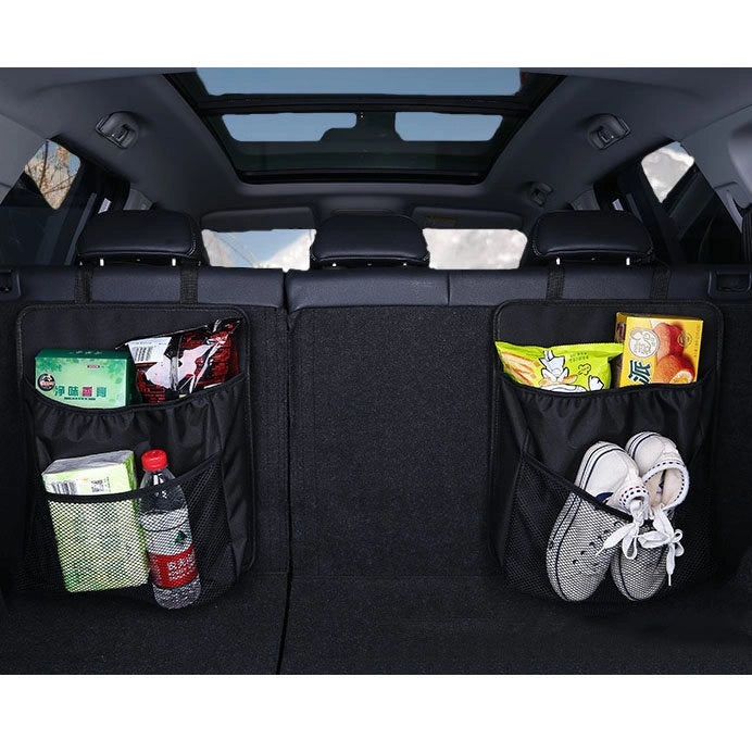 Car organizer for the rear seat backrest for the trunk black
