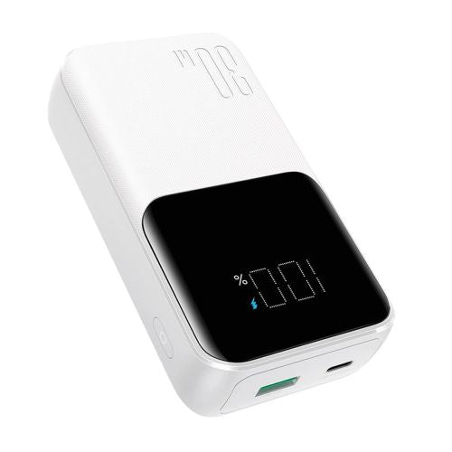 Joyroom Power Bank with Digital Display, C+U, PD 30W, 20000 mAh with built-in Type-C and Lightning cable, White (JR-PBC07)